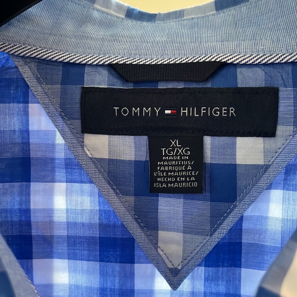Men’s button down blue and white checked